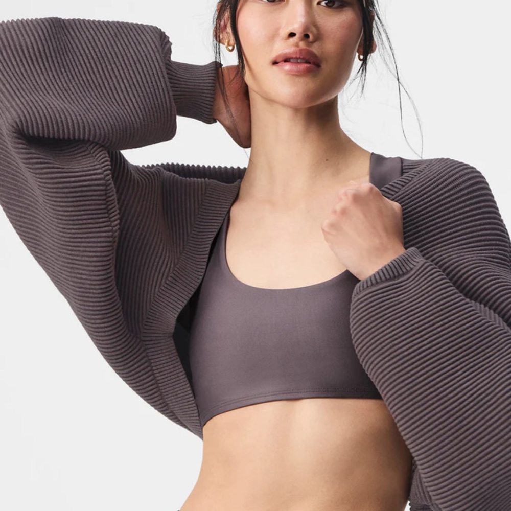 Alo Yoga denim knit shawl raisinette M/L